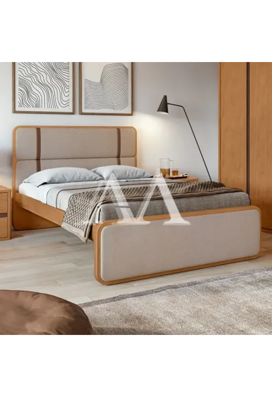 CAMA LOPAS CASAL LEDER BEGE/CORANO AMENDOA CLEAN