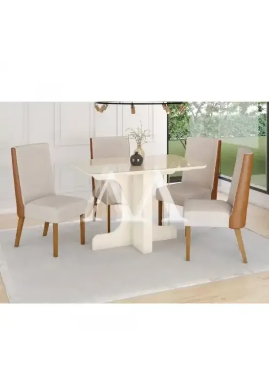 CJ MESA 4C HENN MAVI RETANGULAR 120X80 TAMPO C/ VIDRO OFF WHITE CAD AN