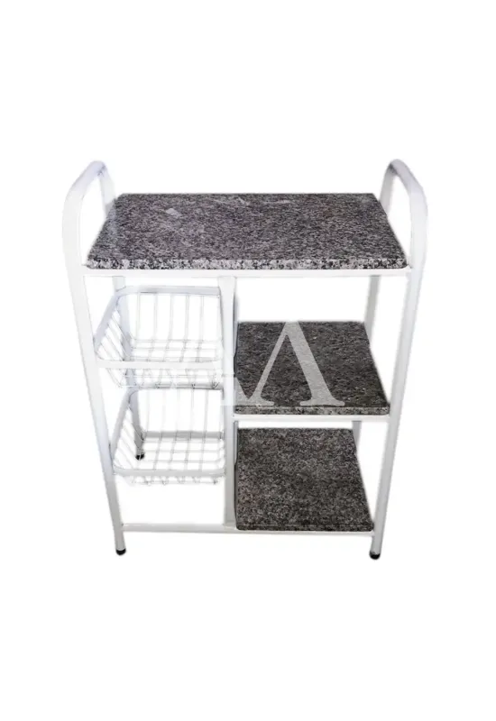 FRUTEIRA SERRA TUBOS P/ MICRO 90CM C/GRANITO 2 CESTAS BRANCO MARTELADO