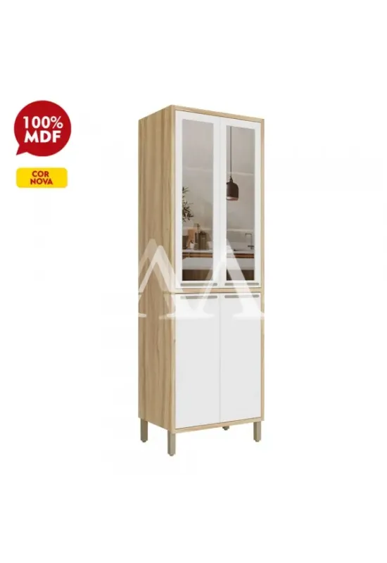 PANELEIRO CRISTALEIRA RONIPA REFLECTA SYRAH 220CM AMENDOA/BRANCO