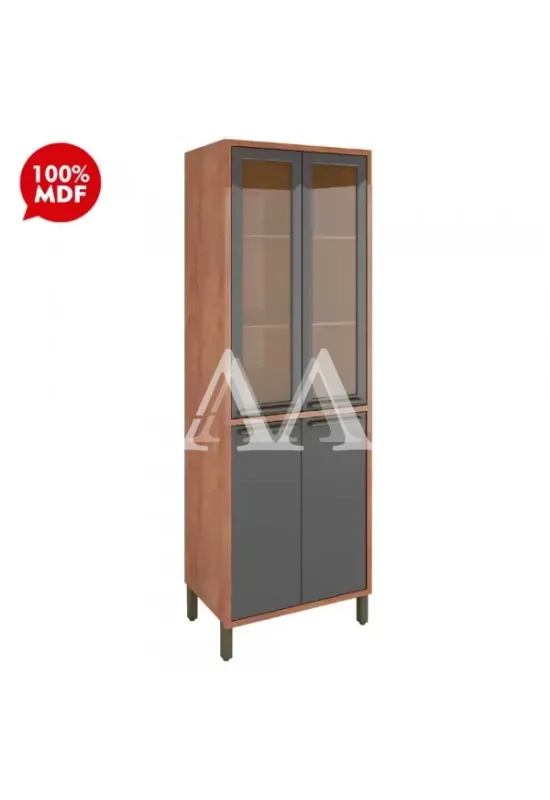 PANELEIRO CRISTALEIRA RONIPA REFLECTA SYRAH 220CM CASTANHO / CHUMBO