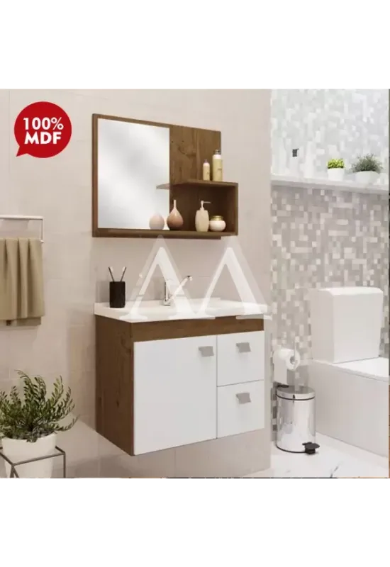GABINETE P/ BANHEIRO MGM ISA 55CM C/ CUBA E ESPELHEIRA AMENDOA / BRANC
