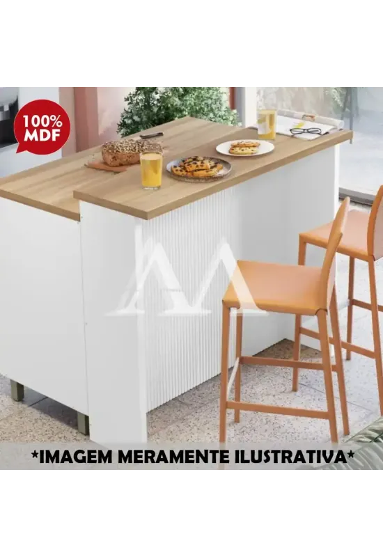 ILHA NESHER 120CM CANELADA BRANCO/NATURE 500702