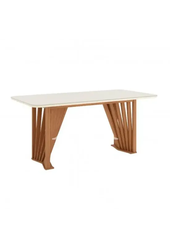 MESA HENN ADRIANA RETANGULAR 180X90 TAMPO C/ VIDRO NATURE/OFF WHITE