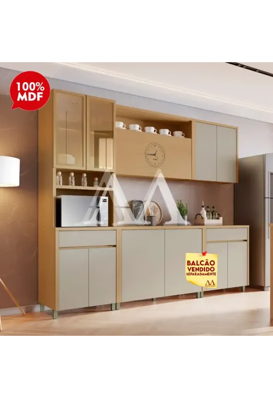 COZINHA NESHER CONDESSA COMPACTA CARVALHO/GREIGE 500985