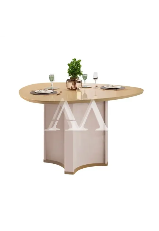 MESA DJ CHANEL 136X136 TAMPO ORGANICO C/VIDRO OFF WHITE/DOURADO