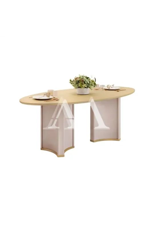 MESA DJ LIZ 218X108 TAMPO ORGANICO C/VIDRO OFF WHITE/DOURADO