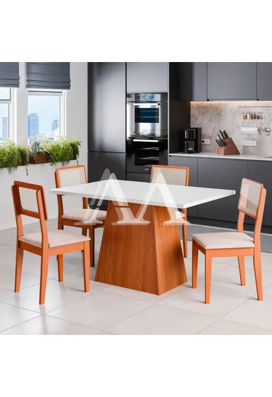 CJ MESA 4C DOBUE CORDOBA 137X80 CINAMOMO/BRANCO OFF/NEVOA BOUCLE