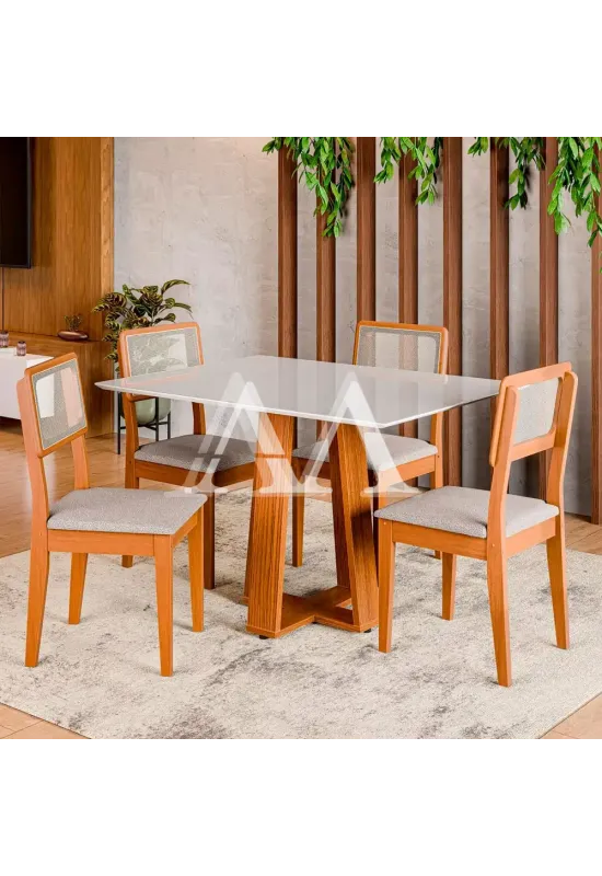 CJ MESA 4C DOBUE MONTANA 120X90 C/VIDRO CINAMOMO/BRANCO OFF/NEVOA BOUC