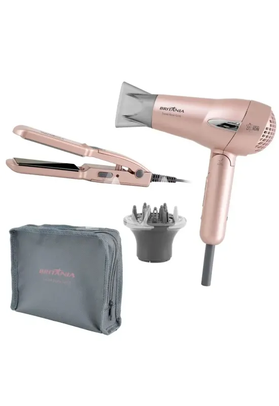 SECADOR E PRANCHA BRITANIA KIT TRAVEL ROSE GOLD BIVOLT