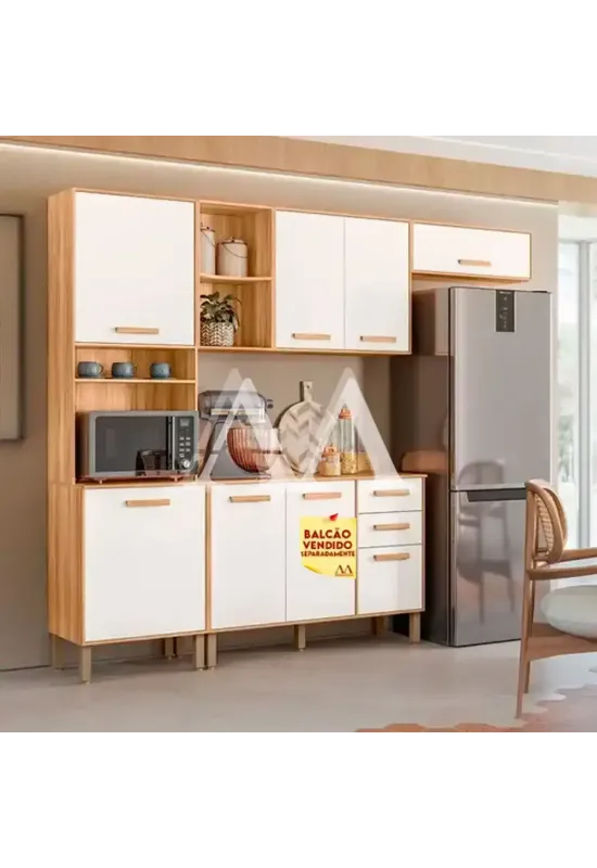 COZINHA NICIOLI COMPACTA MARIA FLOR FREIJO / OFF WHITE CRISTAL