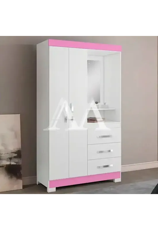 ROUPEIRO 2P. ABRIR 3G  C/ ESPELHO NOTAVEL NT 6020 BRANCO NEW/ROSA FLEX