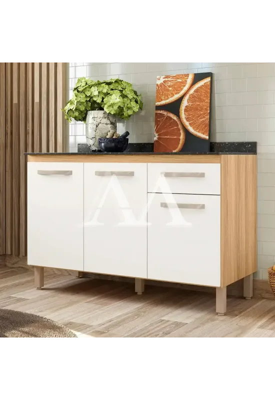 BALCAO NICIOLI 3P 1G FIT FREIJO / OFF WHITE CRISTAL