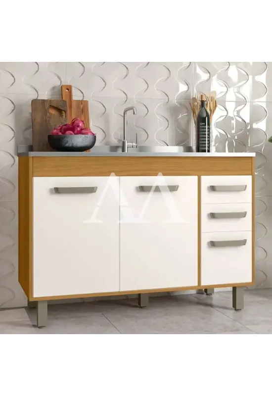 BALCAO POLIMAN 3P 2G MALTA 120CM P/PIA FREIJO/OFF ACETINADO