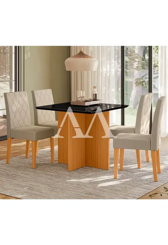 CJ MESA 4C POLIMAN HELO QUADRADA 90X90 C/VIDRO FREIJO/GRAFITE/PRETO