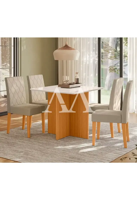 CJ MESA 4C POLIMAN HELO QUADRADA 90X90 C/VIDRO FREIJO/OFF WHITE