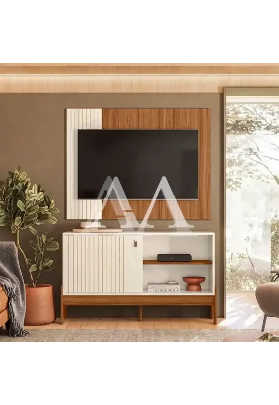 COMBO RACK PAINEL MOBLER 1.2 WOOD PEROLA METALIZADO/CINAMOMO MEL