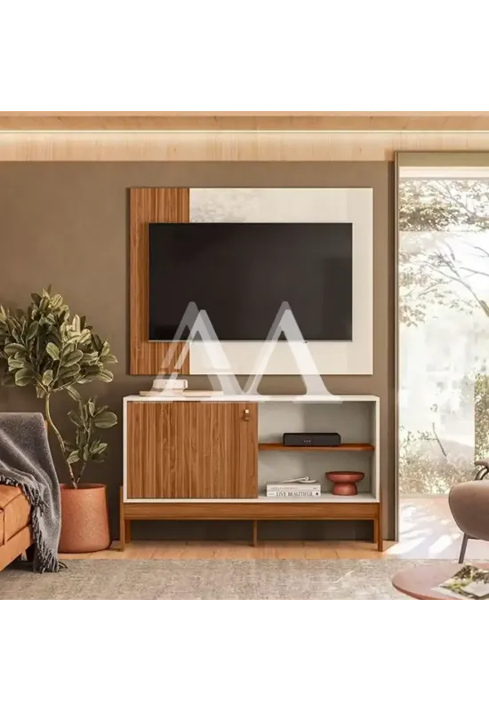 COMBO RACK PAINEL MOBLER 1.2 WOOD CINAMOMO MEL/OFF WHITE