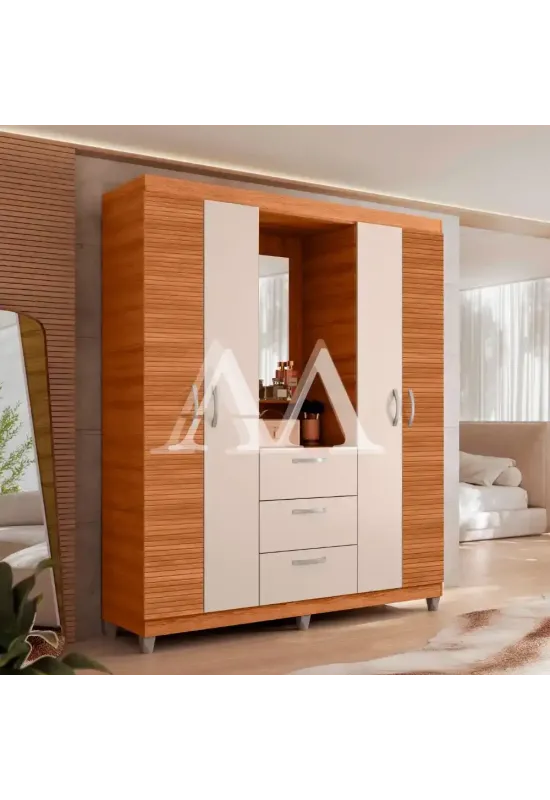 ROUPEIRO 4P ABRIR 3G CAEMMUN CLAPTON 1.5 C/ ESPELHO FREIJO RIPADO/OFF