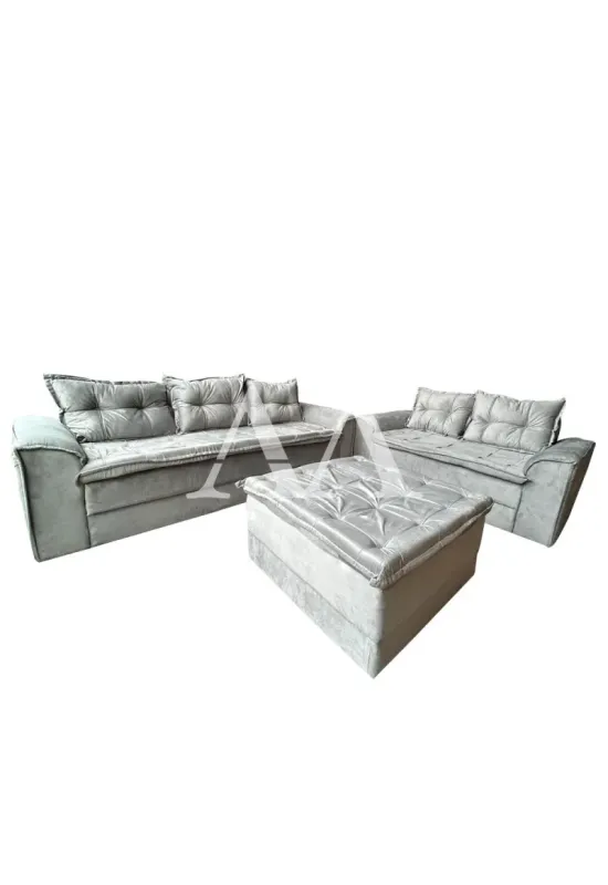 CJ ESTOFADO BOMFLEX 2/3 LUGARES ANGOLA CINZA ASTECA VELUDO INCA 09