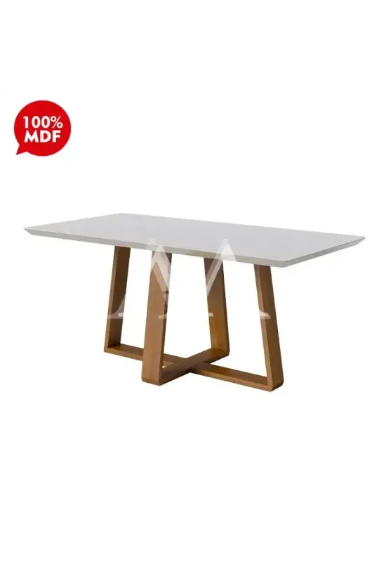 MESA IMCAL WOOD 1.8 C/ VIDRO RETANGULAR OFF WHITE/NATURE