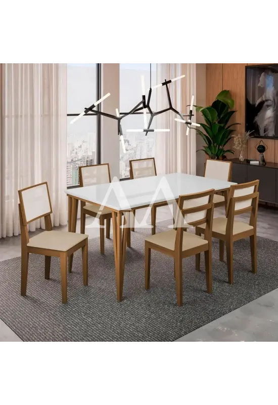 CJ MESA 6C DOBUE SAFIRA 160X90 C/VIDRO CAD SAFIRA IMBUIA/BRANCO OFF/AR