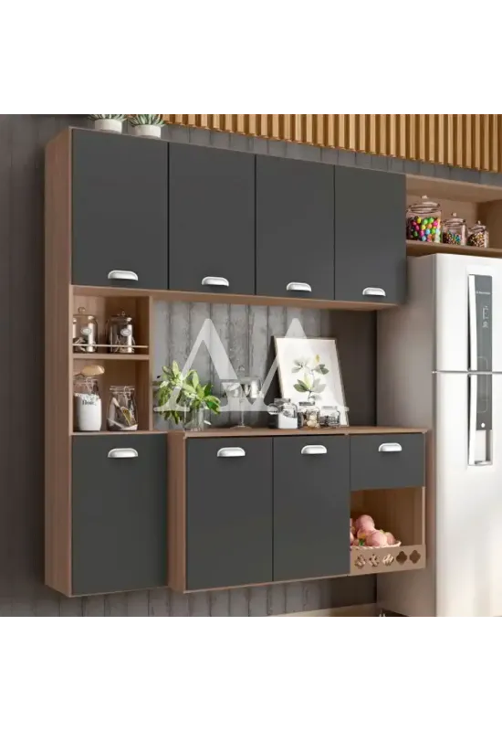 COZINHA POLIMAN SUSPENSA MILA C/ BALCAO BRANCO/GRAFITE