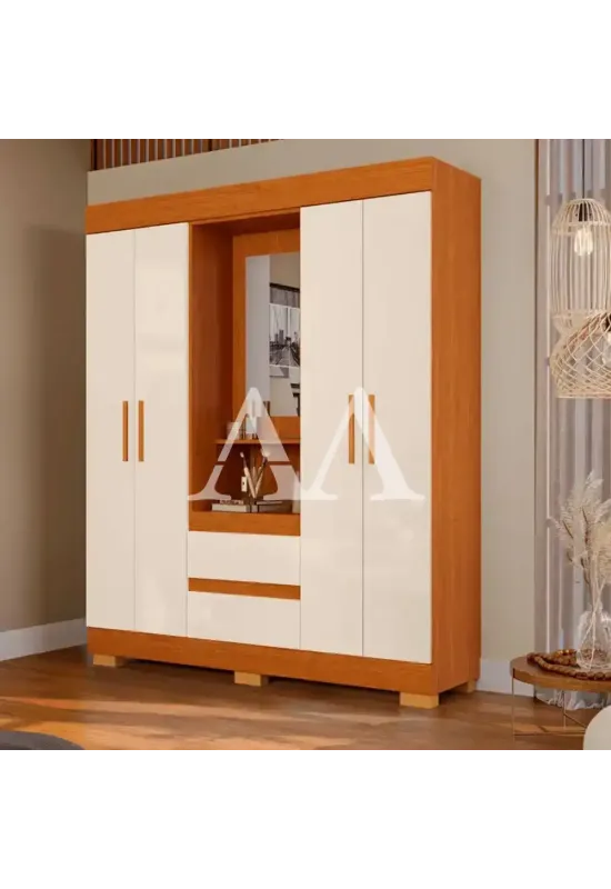 ROUPEIRO 4P ABRIR 2G C/ESPELHO ACP ISABELY CAPELINHA CINAMOMO/OFF WHIT