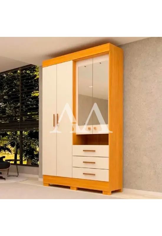 ROUPEIRO 4P ABRIR 3G ACP DEBORA CAPELINHA C/ESPELHO CINAMOMO/OFF WHITE