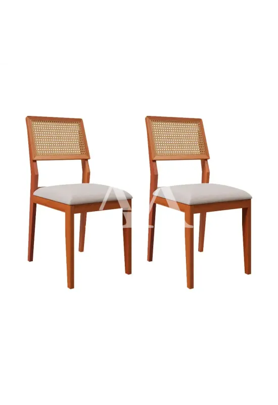 CJ 02 CADEIRAS AGN LARISSA TELA MADEIRA/LINHO