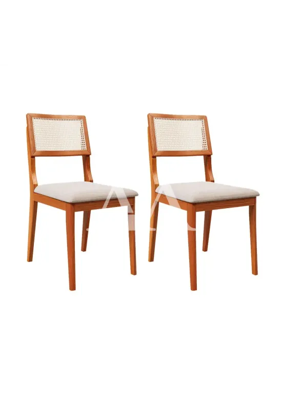 CJ 02 CADEIRAS AGN LETICIA TELA MADEIRA/LINHO