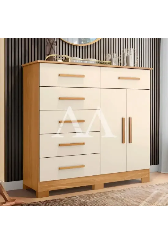 COMODA 6G 2P. ABRIR ALBATROZ XANGAI CARVALHO GRIFE/OFF WHITE
