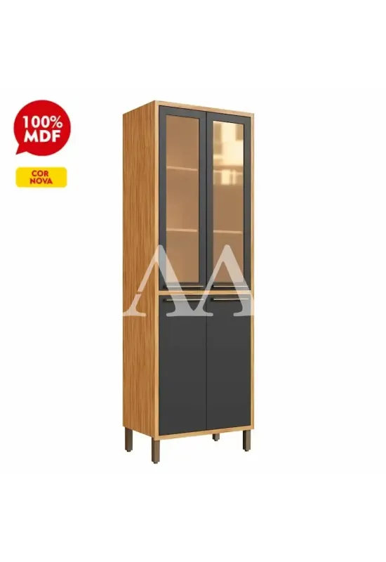 PANELEIRO CRISTALEIRA RONIPA REFLECTA SYRAH 220CM AMENDOA/CHUMBO