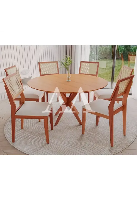 CJ MESA 4C AGN VITORIA REDONDA 130CM TAMPO LAMINADO CAD LARISSA MADEIR