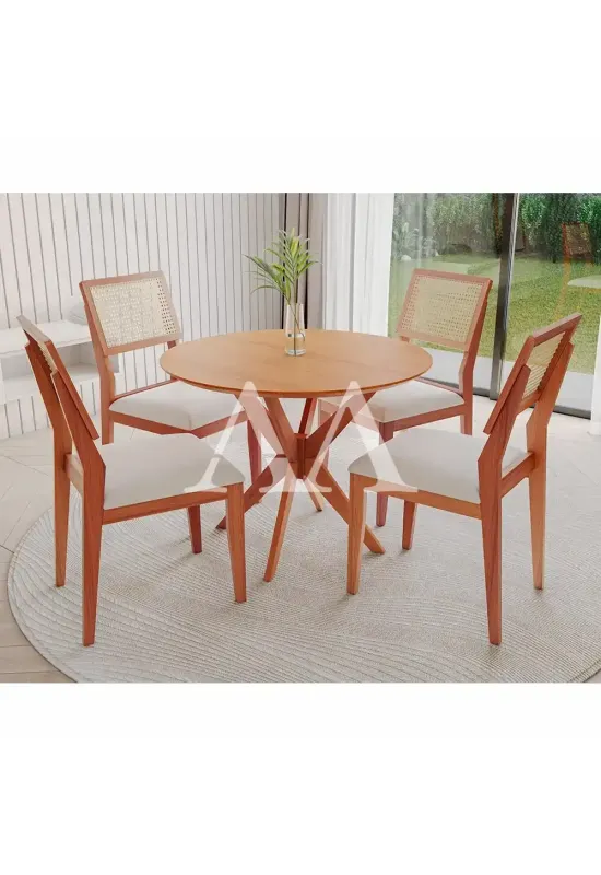 CJ MESA 4C AGN VITORIA REDONDA 90CM TAMPO LAMINADO CAD LARISSA MADEIRA