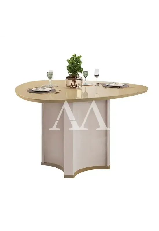 MESA DJ CHANEL 136X136 TAMPO ORGANICO C/VIDRO OFF WHITE/DOURADO