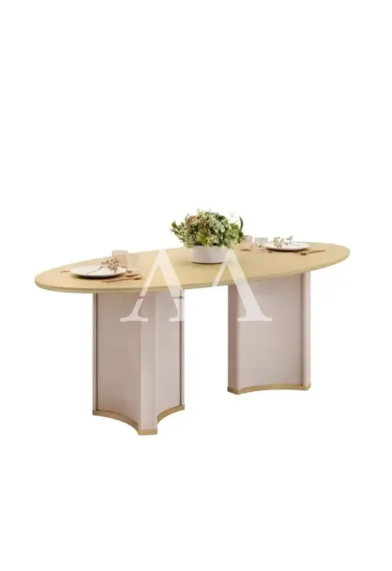 MESA DJ LIZ 218X108 TAMPO ORGANICO C/VIDRO OFF WHITE/DOURADO