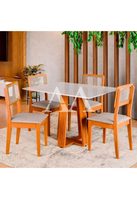 CJ MESA 4C DOBUE MONTANA 120X90 C/VIDRO CINAMOMO/BRANCO OFF/NEVOA BOUC