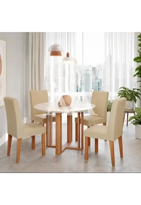 CJ MESA 4C CIMOL FLORA REDONDA 109X109 C/VDO CAD. MAIA CINAMOMO/OFF WH