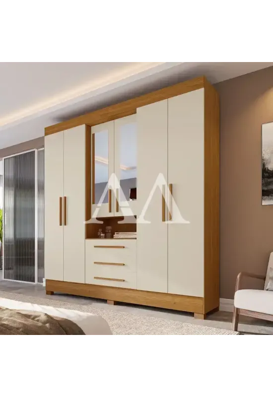 ROUPEIRO 6P ABRIR 3G ACP DEBORA CAPELINHA C/ESPELHO CINAMOMO/OFF WHITE