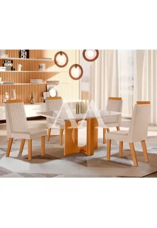 CJ MESA 4C LJ MOVEIS FIRENZE 120X80 TAMPO CHANFRADO C/VDO CAD.RIVIERA TEC164 CASTANHO/CINAMOMO