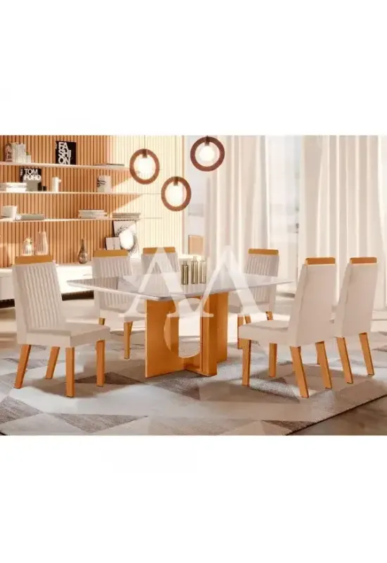 CJ MESA 6C LJ MOVEIS FIRENZE 160X80 TAMPO CHANFRADO C/VDO CAD.RIVIERA TEC164 CASTANHO/CINAMOMO