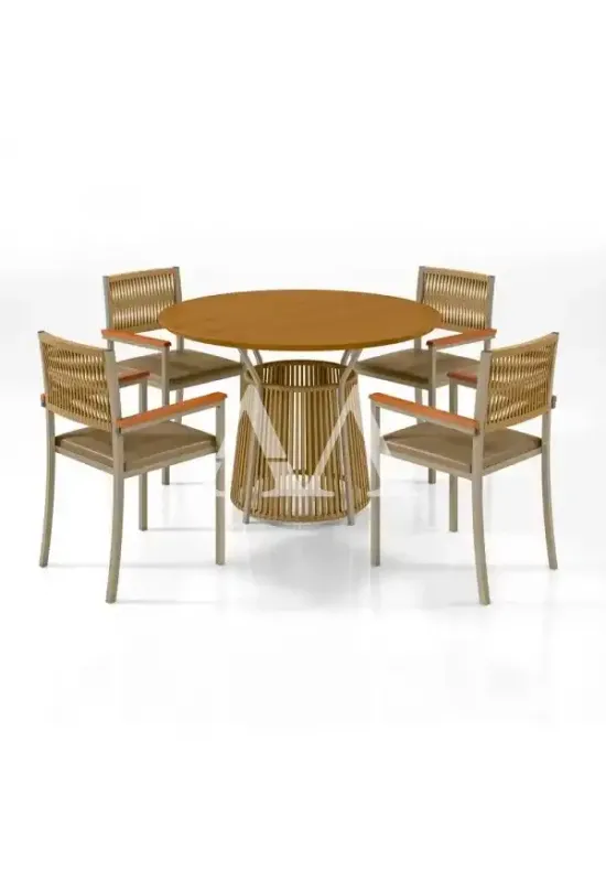 CJ MESA 4C PAONANDA ROMA REDONDA 120X80 CAD. VIENA C/CORDA CINAMOMO/DOURADO