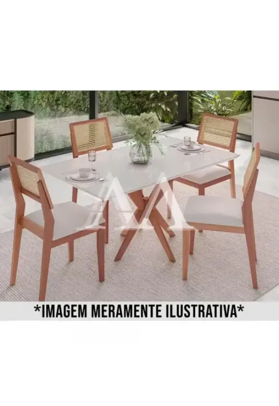 CJ MESA 4C AGN ANNA RETANGULAR 116X80 C/VIDRO CAD LARISSA MADEIRA/OFF WHITE
