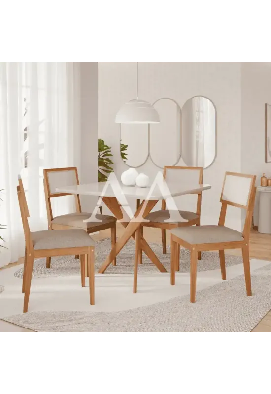 CJ MESA 4C CIMOL CACAU 130x80 C/VDO CAD. ENCANTO MADEIRA/OFFWHITE/LINHO BEGE