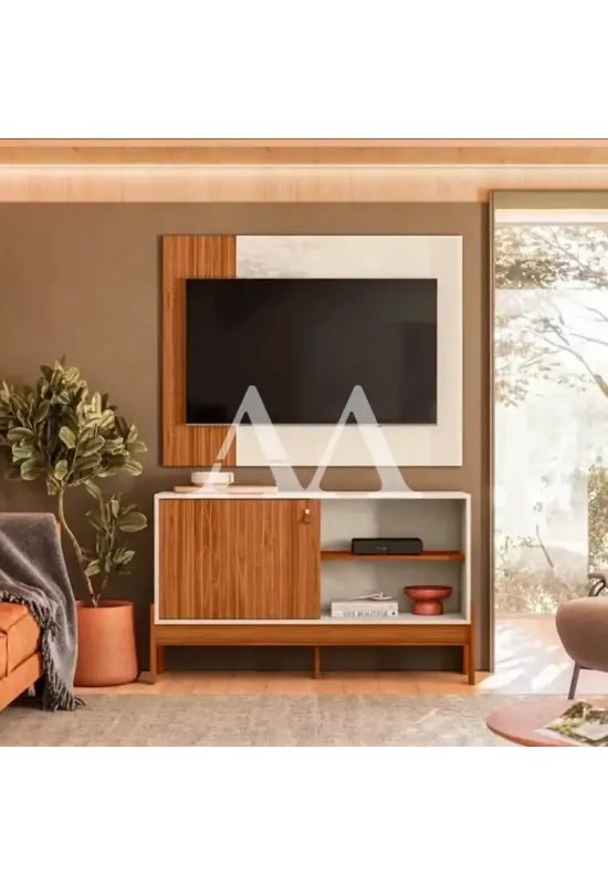 COMBO RACK PAINEL MOBLER 1.2 WOOD CINAMOMO MEL/OFF WHITE