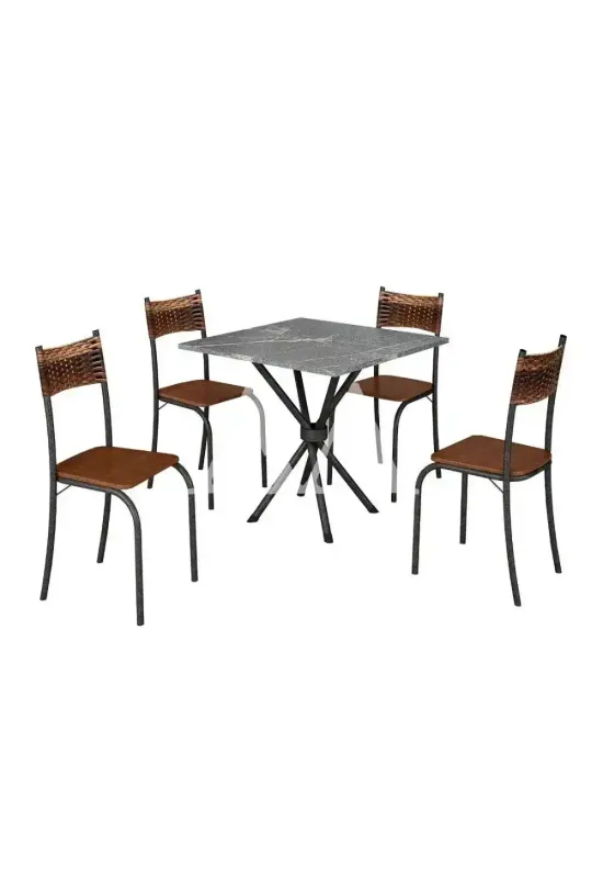 CJ MESA 4C MOVEIS TEIXEIRA ATLANTA QUADRADA 70X70 MARROM C/ RATAN CARV
