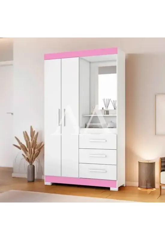 ROUPEIRO 2P. ABRIR 3G C/ ESPELHO NOTAVEL NT 5170 BRANCO NEW/ROSA FLEX