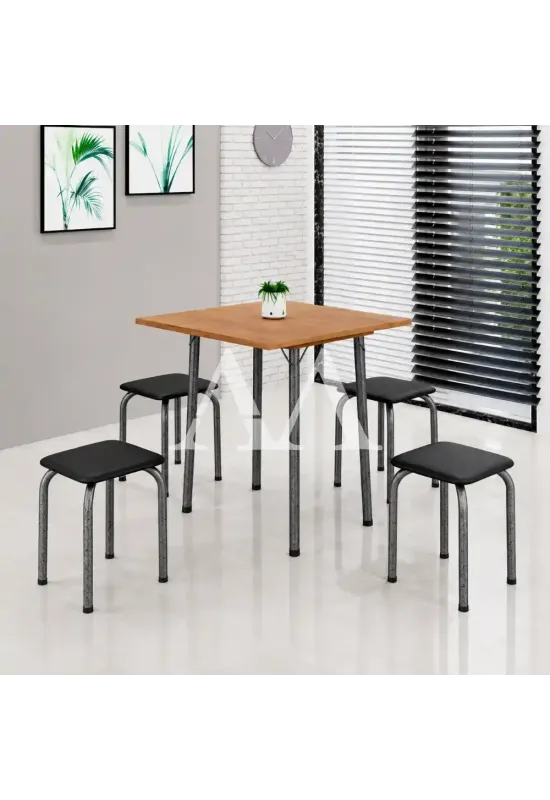 CJ MESA 4 BANQ SOMA LUANA 68X68 QUADRADA PRETO PRATA CINAMOMO