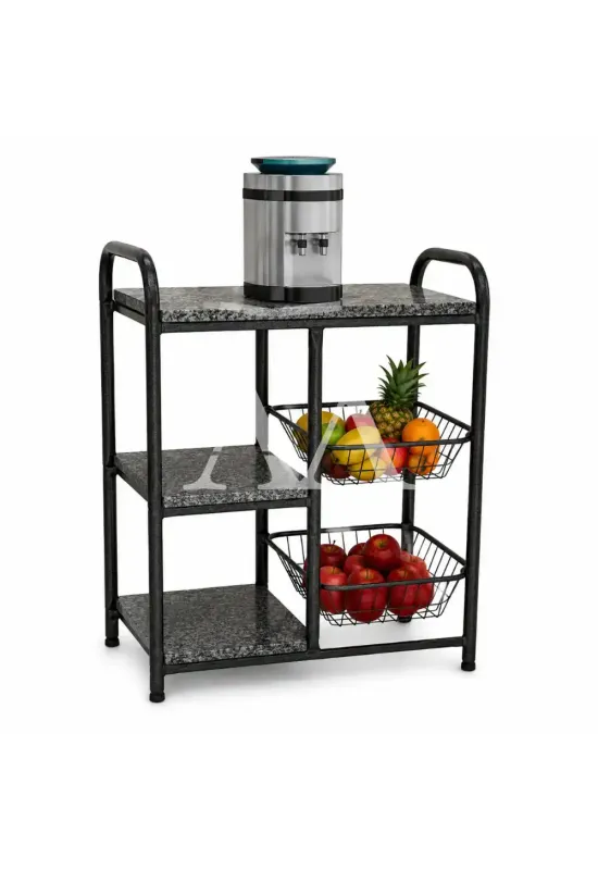 FRUTEIRA SERRA TUBOS P/ MICRO 90CM C/GRANITO 2 CESTAS PRETO MARTELADO